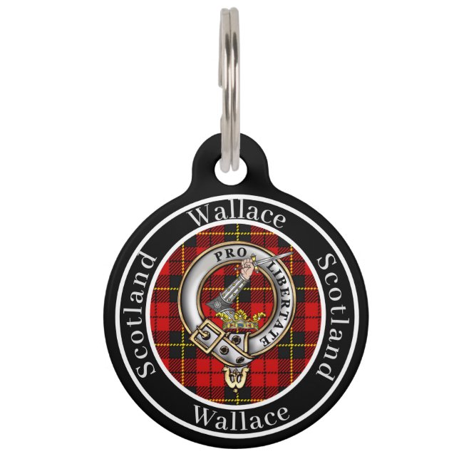 Placa Para Mascotas Wallace Clan Badge & Tartan Personalizado (Anverso)