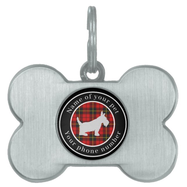 Placa Para Mascotas Wallace Tartan Scottie Dog Personalizado (Frente)