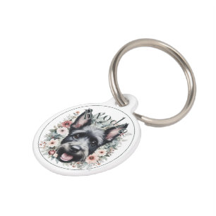 Placa Para Mascotas Watercolor Scottie y floral Wreath