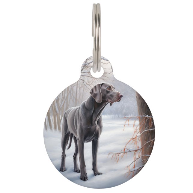 Placa Para Mascotas Weimaraner Deja que nieve Navidad (Anverso)