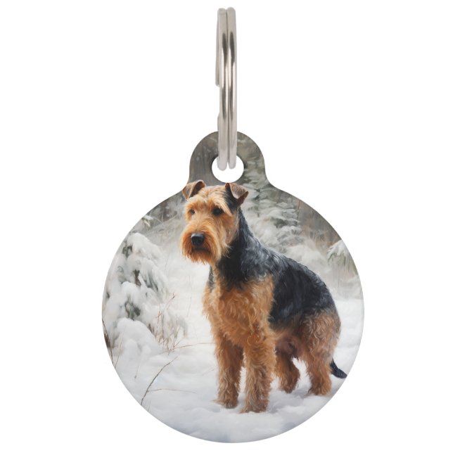 Placa Para Mascotas Welsh Terrier Deja que nieve Navidad (Anverso)