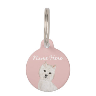 Placa Para Mascotas West Highland Terrier Rosa Pálido Femenina
