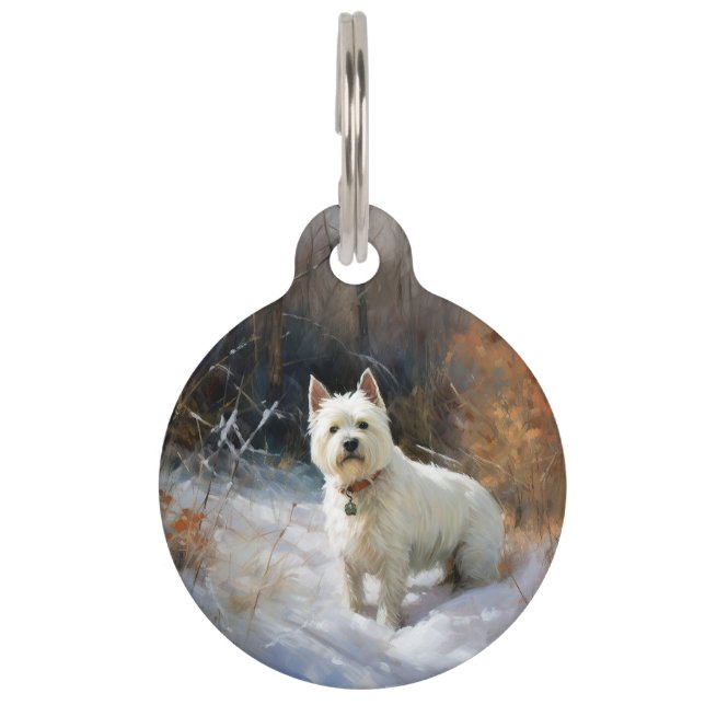 Placa Para Mascotas West Highland White Terrier deja que nieve Navidad (Anverso)