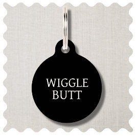 Placa Para Mascotas Wiggle Butt Funny Black Dog Round Pet Tag