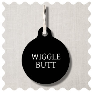 Placa Para Mascotas Wiggle Butt Funny Black Dog Round Pet Tag