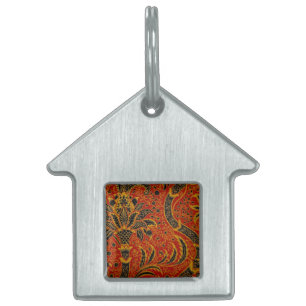 Placa Para Mascotas William Morris India Rojo Floral Vintage Clásico
