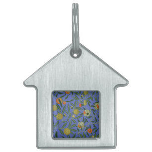 Placa Para Mascotas William Morris Papel de fondo azul granate