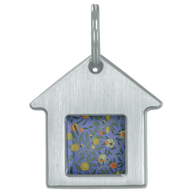 Placa Para Mascotas William Morris Papel de fondo azul granate (Frente)