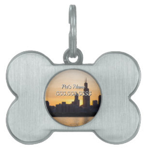 Placa Para Mascotas Willis Tower Sunset Silhouette Pet ID Etiqueta