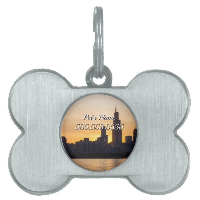 Placa Para Mascotas Willis Tower Sunset Silhouette Pet ID Etiqueta (Frente)