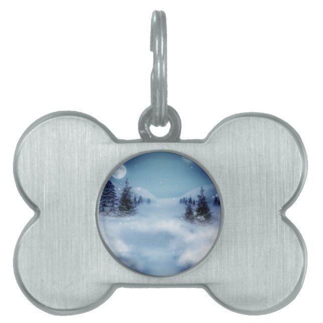 Placa Para Mascotas Winter Wonderland de noche (Frente)