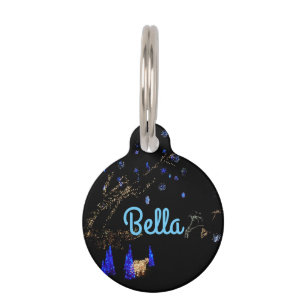 Placa Para Mascotas Winter Wonderland ilumina vacaciones azules y blan