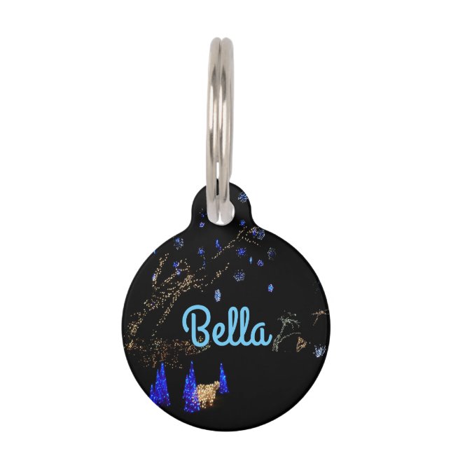 Placa Para Mascotas Winter Wonderland ilumina vacaciones azules y blan (Anverso)