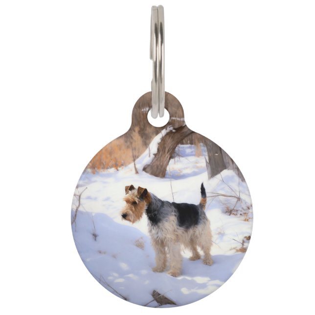 Placa Para Mascotas Wire Fox Terrier Deja Que Nieva Navidades (Anverso)