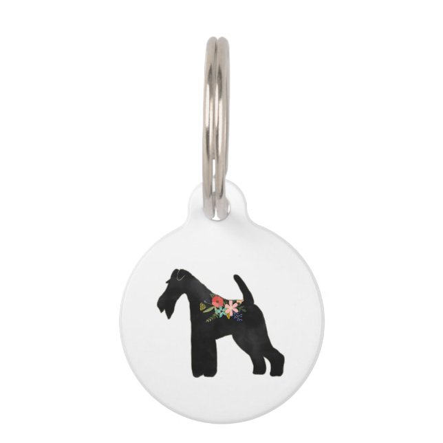 Placa Para Mascotas Wire Fox Terrier Perro Raza Boho Floral Silhouette (Anverso)