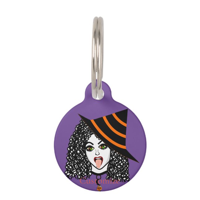 Placa Para Mascotas Witch Thunder_Cove con cabello rizado (Anverso)