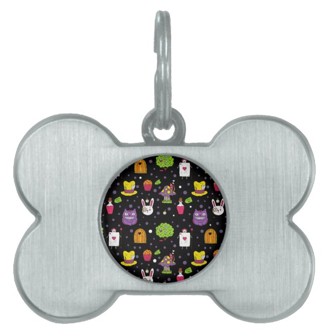 Placa Para Mascotas Wonderland negro (Frente)