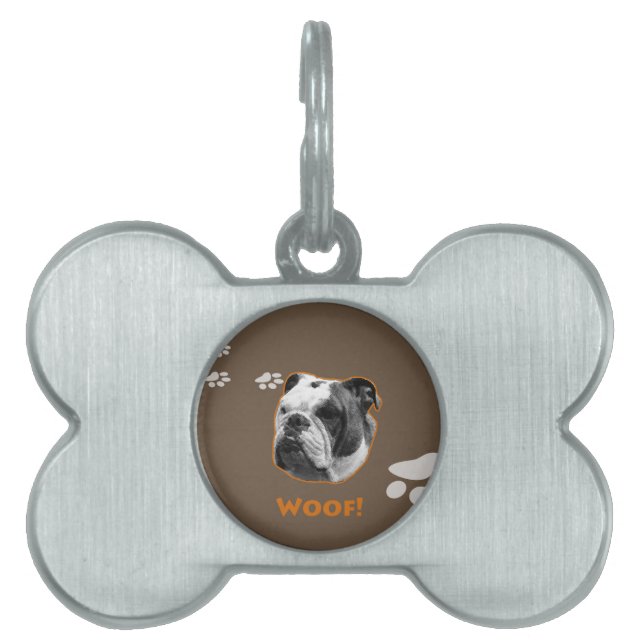 Placa Para Mascotas Woof, Bulldog inglés (Frente)
