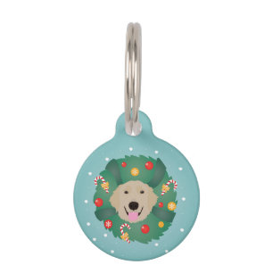 Placa Para Mascotas Wreath de Navidades de perro de Golden Retriever