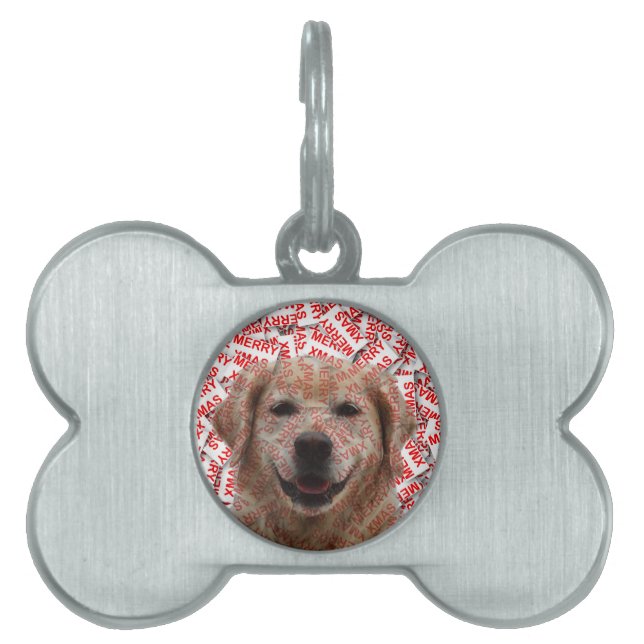 Placa Para Mascotas Xmas Sonriendo Perro recuperador de oro (Frente)