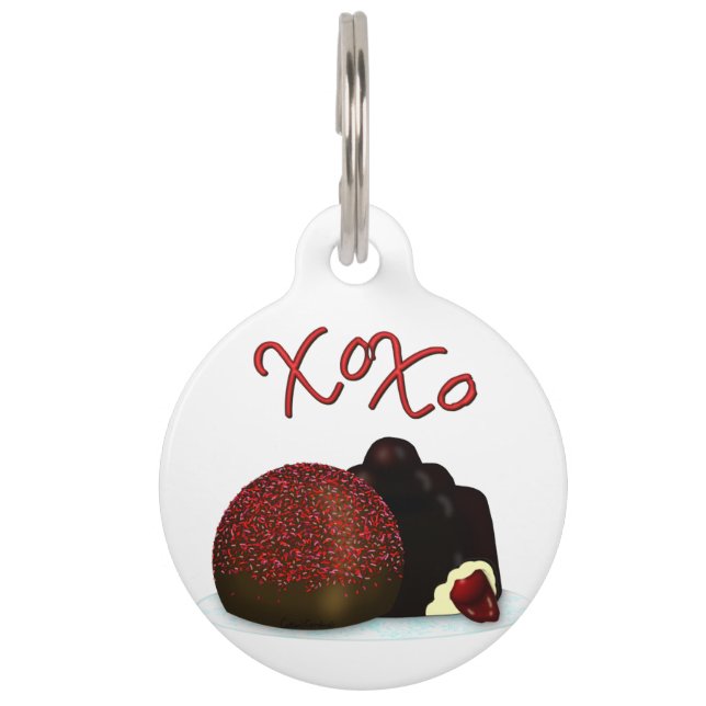 Placa Para Mascotas XOXO Valentine Bonbon y el chocolate negro (Anverso)