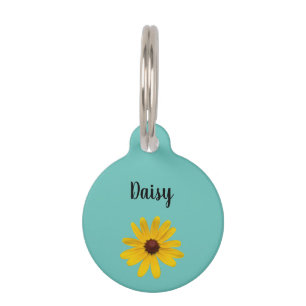 Placa Para Mascotas Yellow Daisy Kitty Cat Trendy Verde azulada