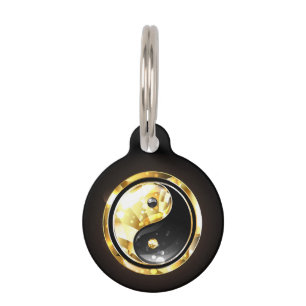 Placa Para Mascotas Yin Yang dorado en negro