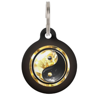 Placa Para Mascotas Yin Yang dorado en negro