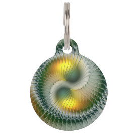 Placa Para Mascotas Yin Yang Green Yellow Resumen Fractal colorido