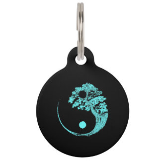 Placa Para Mascotas Yin Yang Turquoise Blue Bonsai Tree Japonés