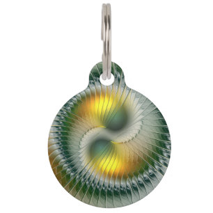 Placa Para Mascotas Yin Yang Verde Amarillo Fractal Abstracto Colorido