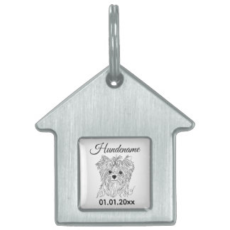 Placa Para Mascotas Yorkie Minimalist Line Art Personalized Dog Tag