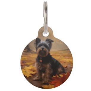 Placa Para Mascotas Yorkipoo en Otoño Hojas Caídas Inspiran