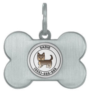 Placa Para Mascotas Yorkshire Terrier de chocolate con nombre y número