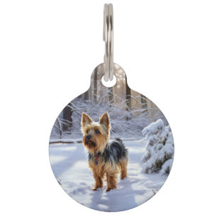 Placa Para Mascotas Yorkshire Terrier Deja que nieve Navidad