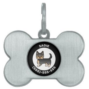 Placa Para Mascotas Yorkshire Terrier negro y marrón con nombre y núme