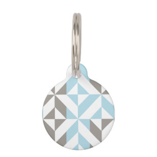 Placa Para Mascotas ZigZag geométrico azul y plata