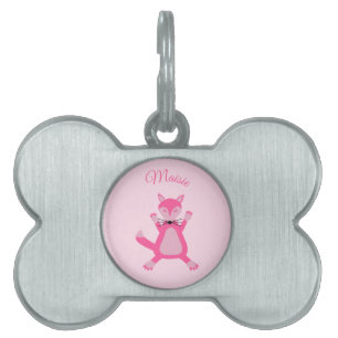 Placa Para Mascotas Zorra Niña Bonita Rosa Personalizada Nombre de Mas