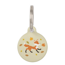 Placa Para Mascotas Zorro Lindo Corriendo Con Hojas De Otoño & Informa