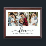 Placa Trofeo Caligrafía Amor 3 Foto Boda Plaque<br><div class="desc">Moderna caligrafía elegante Amor 3 Boda fotográfico Plaque</div>