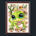 Placa Trofeo Caracteres de dibujos animados de Baby Geckos Cute<br><div class="desc">Pequeña y pequeña lagartija Gecko sonriente conjunto de cuatro caracteres. Animados y alegres personajes de caricatura,  uno es verde,  el otro es marrón,  con ojos verdes grandes y dulces,  rosa,  azul y marrón. Arte vectorial original aislado en blanco,  derechos de autor BluedarkArt TheChameleonArt.</div>