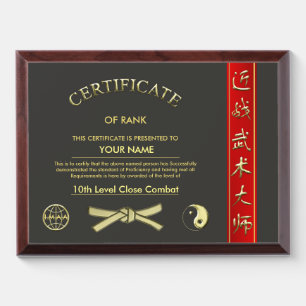 Placa Trofeo Certificado de los artes marciales