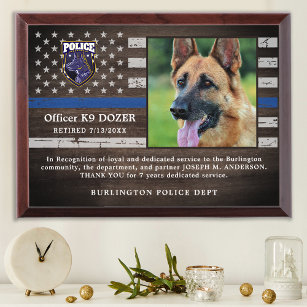 Placa Trofeo Jubilación de agente de policía K9 Dog