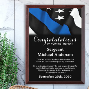 Placa Trofeo Jubilación de la policía Personalizada Línea Azul 