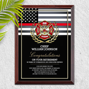 Placa Trofeo Plaque del premio de retiro para bomberos