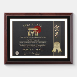 Placa Trofeo Plaque del Premio del Cinturón Negro de Karate