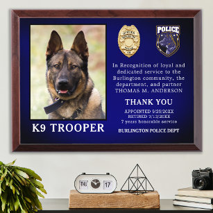 Placa Trofeo Policía K9 Oficial de Jubilación Dog Aplicación de