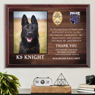 Placa Trofeo Policía K9 Oficial de Retirada Policía Perro