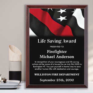 Placa Trofeo Servicio de reconocimiento de vida útil de bombero