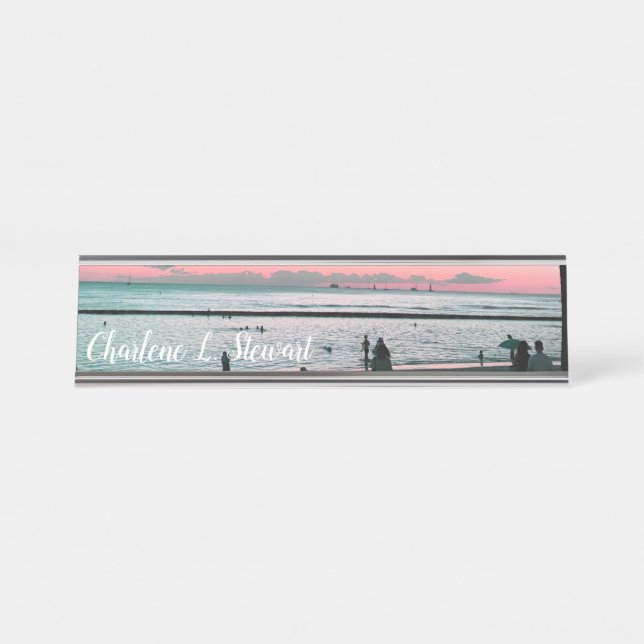 Placa Tropical Hawaii Beach Desk Name (Anverso)